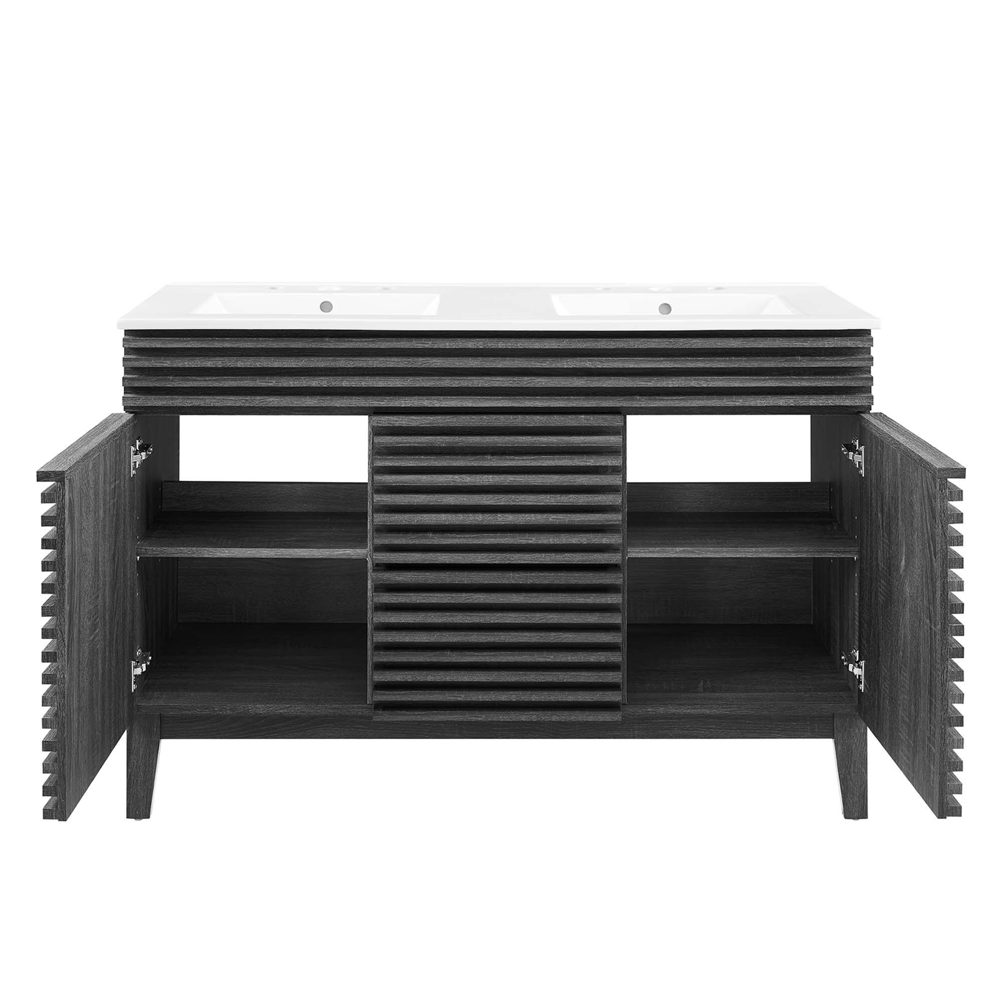 Alt View 3. Modway - Render 48" Bathroom Vanity with White Basin Included - Charcoal White.