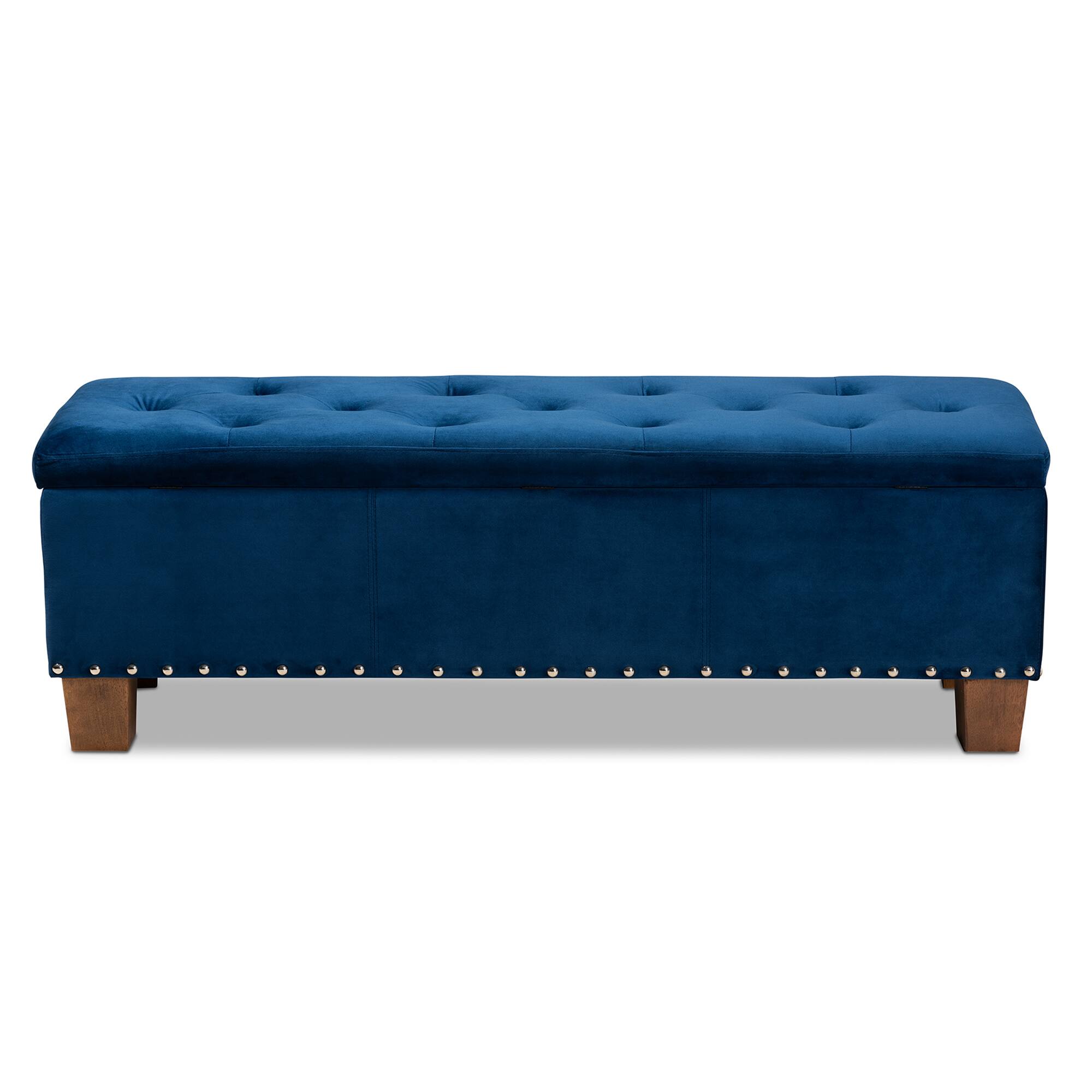 Alt View 1. Baxton Studio - Hannah Modern and Contemporary Velvet Fabric Upholstered Button-Tufted Storage Ottoman Bench - Navy Blue/Brown.