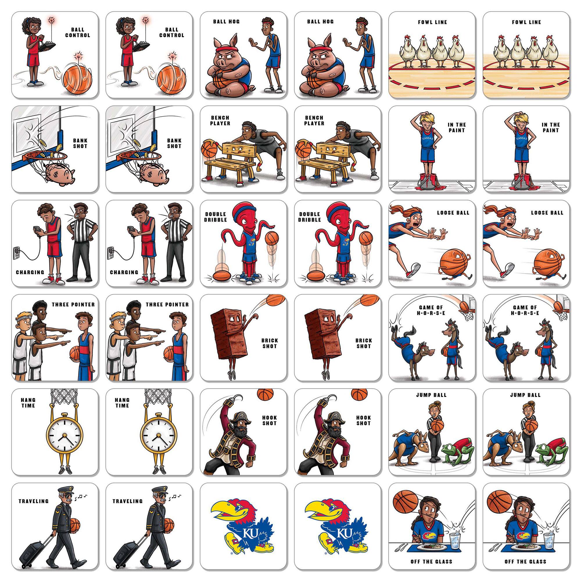 - Ball Control
- Ball Hog
- Bank Shot
- Bench Player
- Charging
- Double Dribble
- Foul Line
- In the Paint
- Loose Ball
- Three Pointer
- Brick Shot
- Hang Time
- Hook Shot
- Traveling
- Jump Ball
- Game of H-O-R-S-E
- Off the Glass