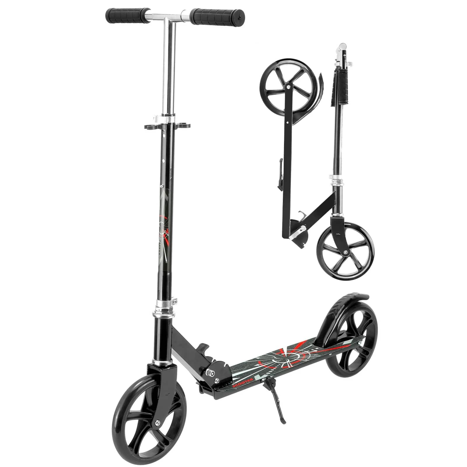 Sugift - Folding Kick Scooter with 3 Adjustable Heights for Teens & Adults - Black