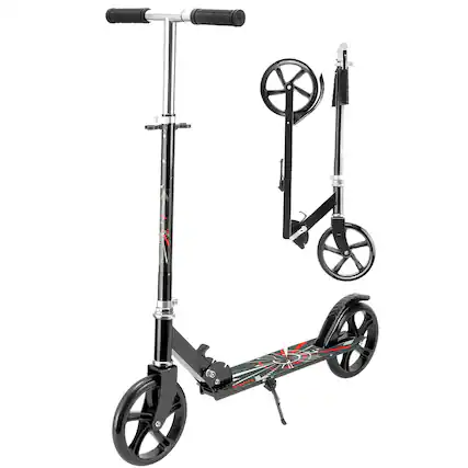 Front. Sugift - Folding Kick Scooter with 3 Adjustable Heights for Teens & Adults - Black.