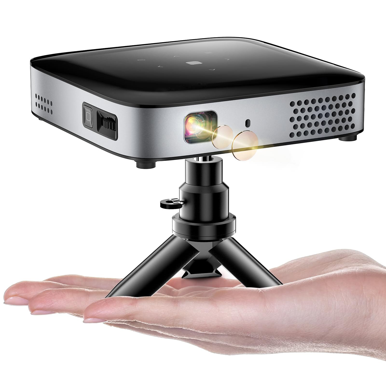 Elephas - WiFi Bluetooth Mini Projector: 4K DLP 1080P, Pocket Pico with Tripod, Outdoor Portable Rechargeable Battery - Black