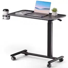 GTPlayer - Pneumatic Mobile Standing Laptop Desk with Lockable Wheels 32 IN W x 18 IN D Adjustable Overbed Bedside Table,Black