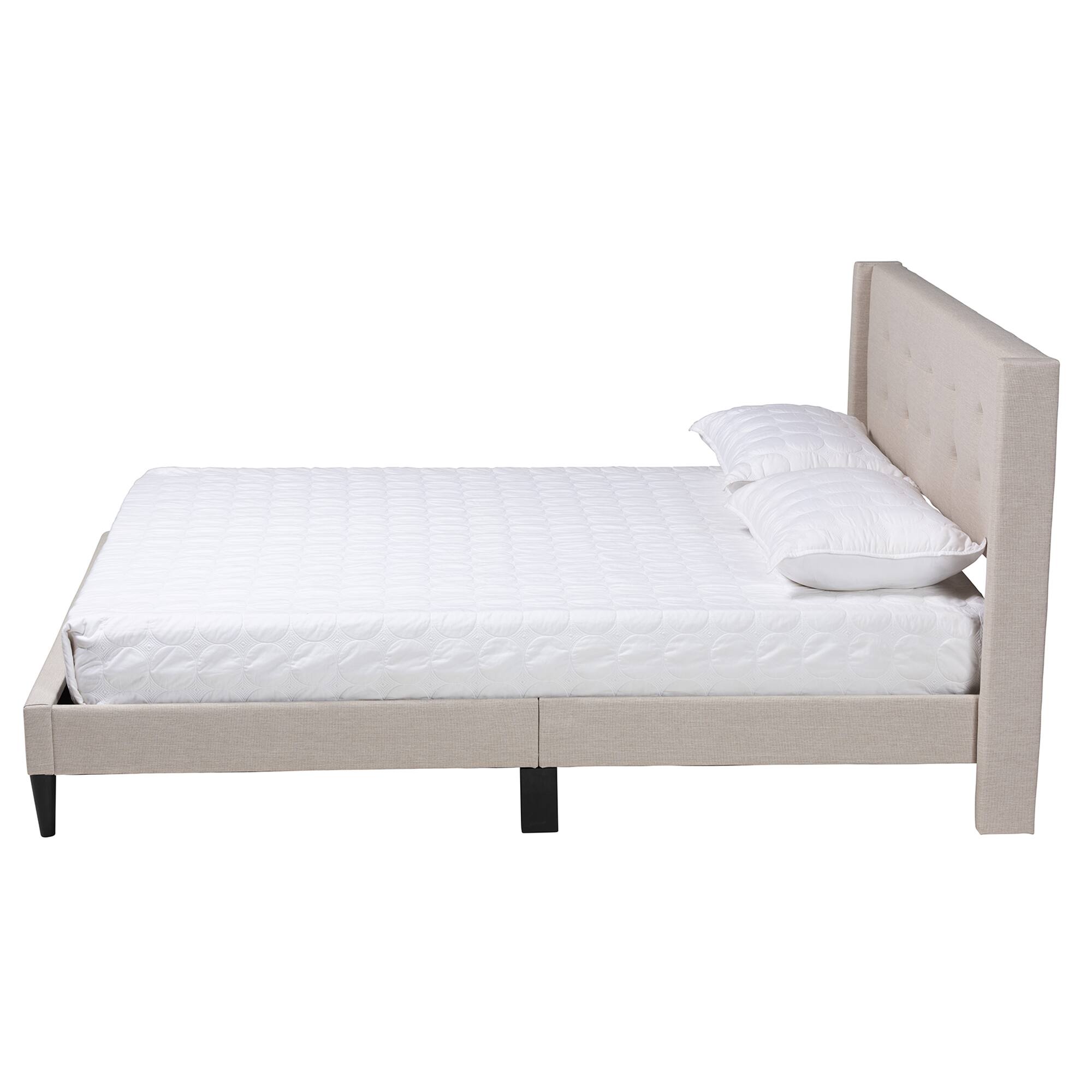 Angle. Baxton Studio - Casol Mid-Century Modern Transitional Fabric Upholstered Platform Bed - Beige.