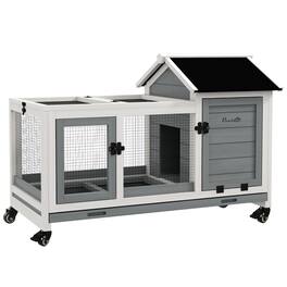 Pawhut - Indoor Outdoor Rabbit Hutch with Wheels, Bunny Hutch with Run, Slide-Out Tray for Small Animals, Guinea Pig
