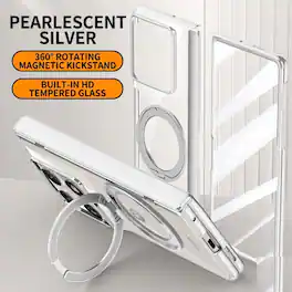 Dteck - Magnetic Case for Motorola Razr Fold (2026) with 360 Rotate Ring Stand, Clear Shockproof Cover Built-in Screen Protector - Silver