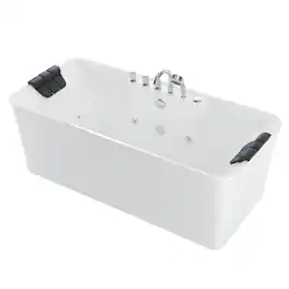 Empava - 67 in. x 31.5 in. Center Drain Freestanding Whirlpool Bathtub Hydrotherapy Jetted Soaking Bath Tub - Tub filler - White