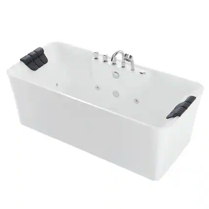 Front. Empava - 67 in. x 31.5 in. Center Drain Freestanding Whirlpool Bathtub Hydrotherapy Jetted Soaking Bath Tub - Tub filler in White - White.