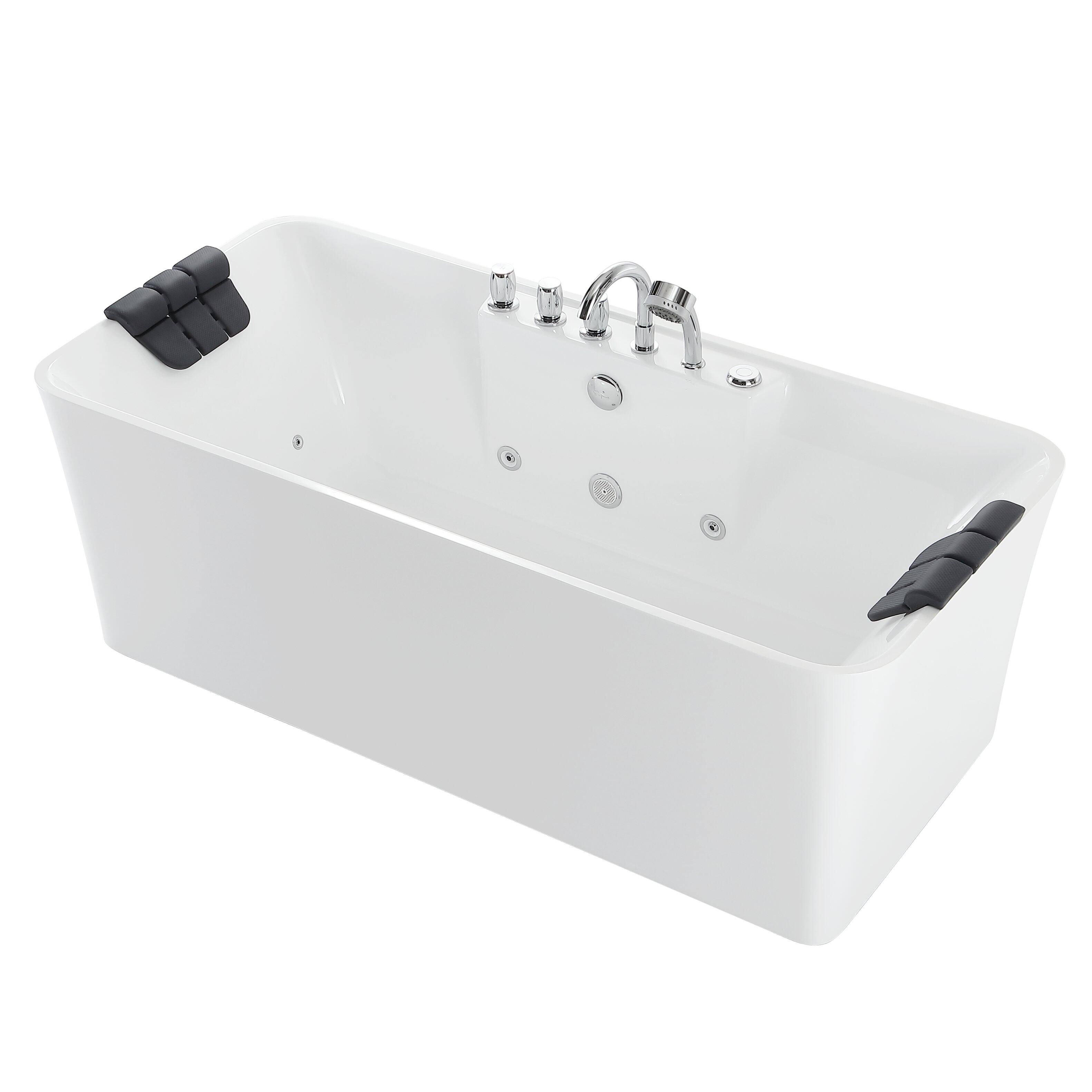 Front. Empava - 67 in. x 31.5 in. Center Drain Freestanding Whirlpool Bathtub Hydrotherapy Jetted Soaking Bath Tub - Tub filler in White - White.