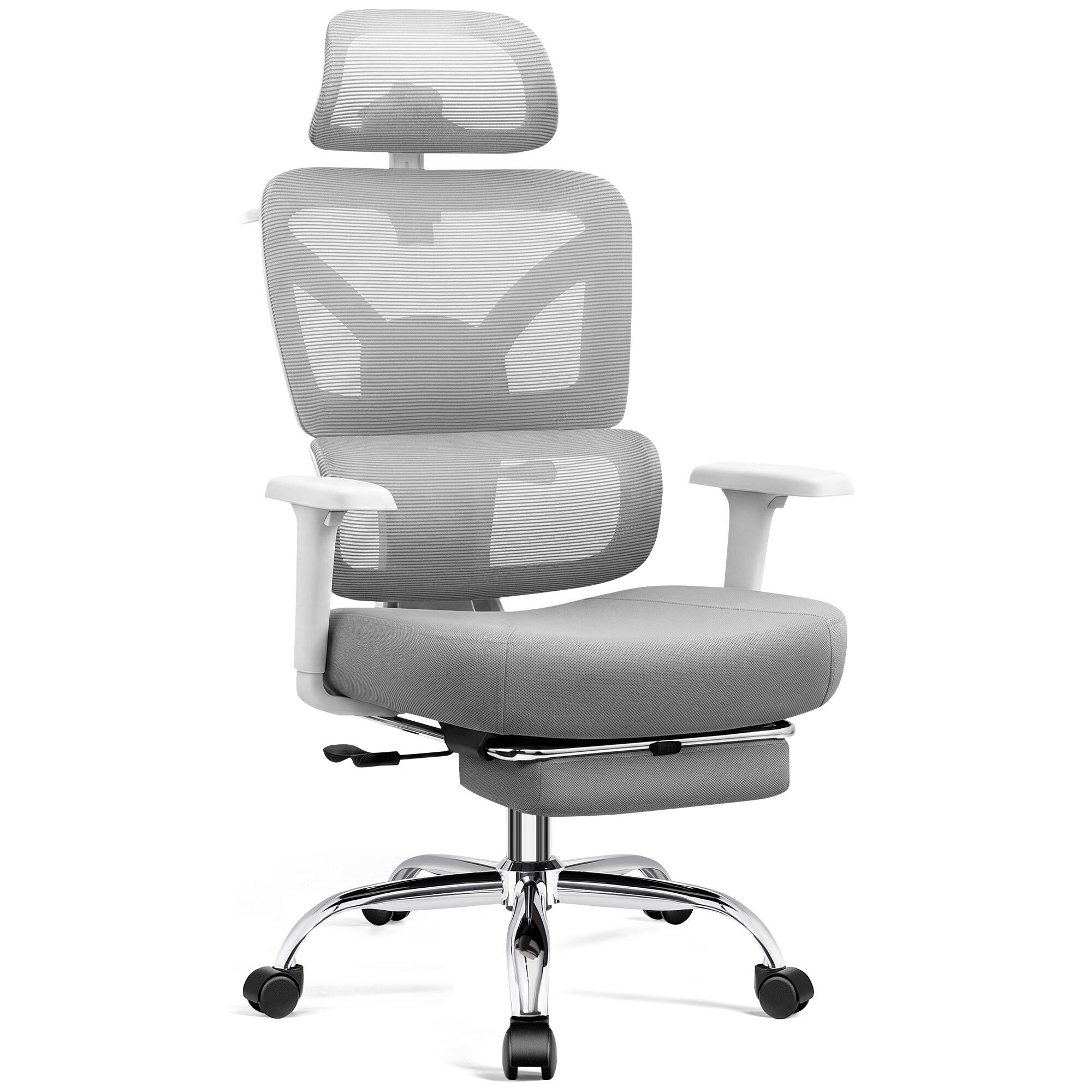 Angle. Brick Attic - Ergonomic Mesh Task Office Chair with Headrest Lumbar Support and Armrests, Breathable Home Office Desk Chair Adjustable - LIGHTGRAY.