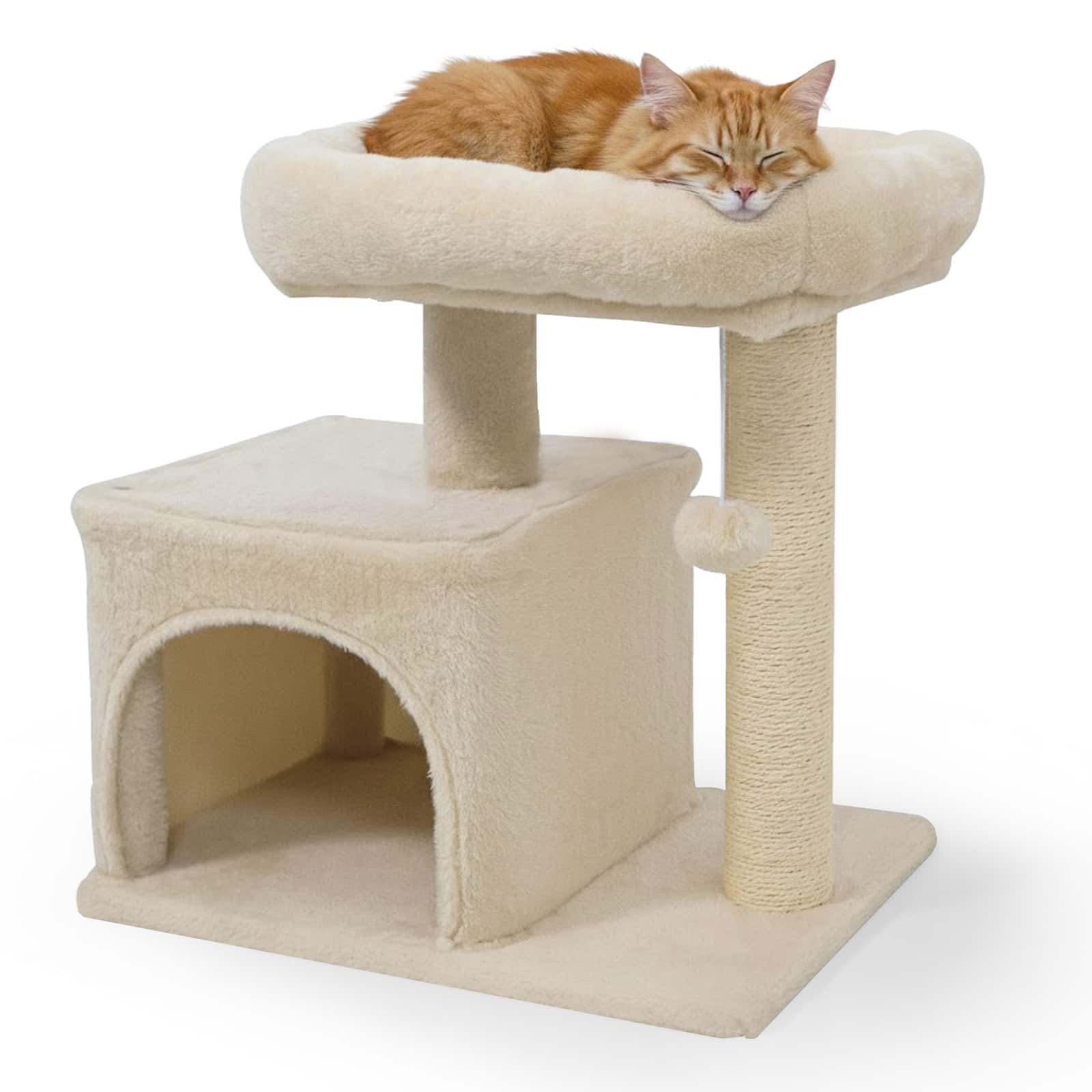Gymax - 19.5'' Small Cat Tree w/Large Padded Plush Perch Condo Sisal Scratching Posts Beige
