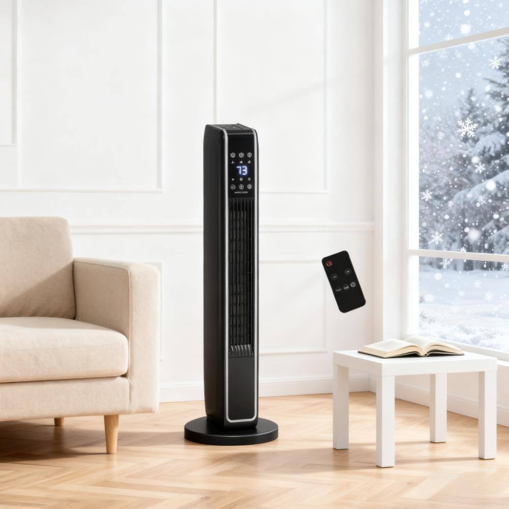 Alt View 1. Breezary - Portable Tower Space Heater with Remote, Oscillating Ceramic Heater, 3 Modes, Thermostat & 8H Timer for Indoor Use - Black Space Heater.