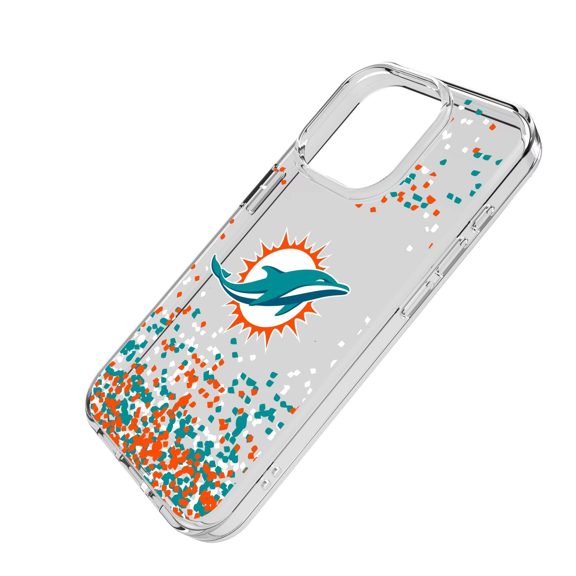 Alt View 1. Keyscaper - Miami Dolphins iPhone Clear Case with Confetti Design - 15 Plus - Multicolor.