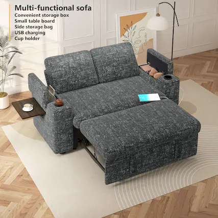 Multi-functional sofa
Convenient storage box
Small table board
Side storage bag
USB charging
Cup holder