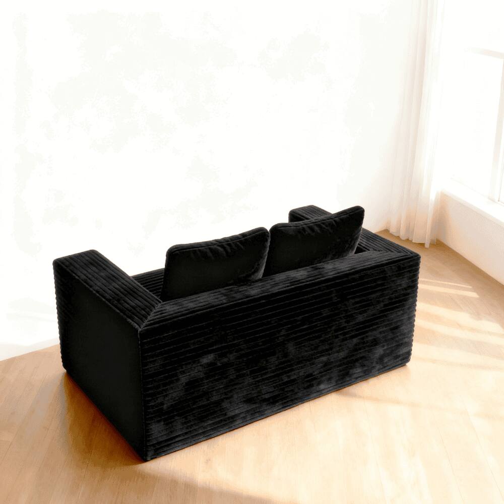 Back. Kadyn - 2-Seater Cloud Loveseat Sofa in a Box, Corduroy Memory Foam, No Assembly, Black - Black.