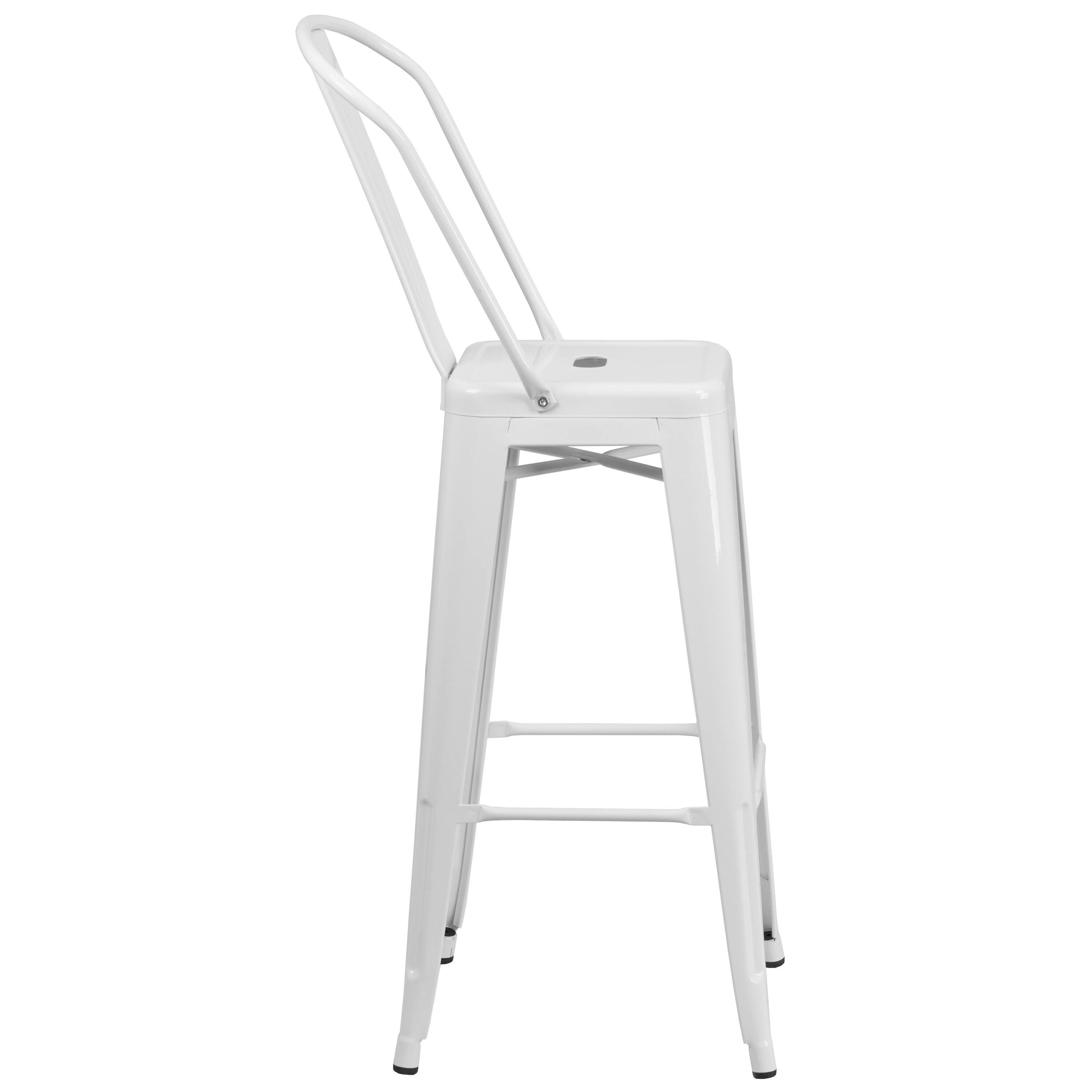 Alt View 7. Emma + Oliver - Commercial Grade 4 Pack 30" High Metal Indoor-Outdoor Barstool with Back - White.