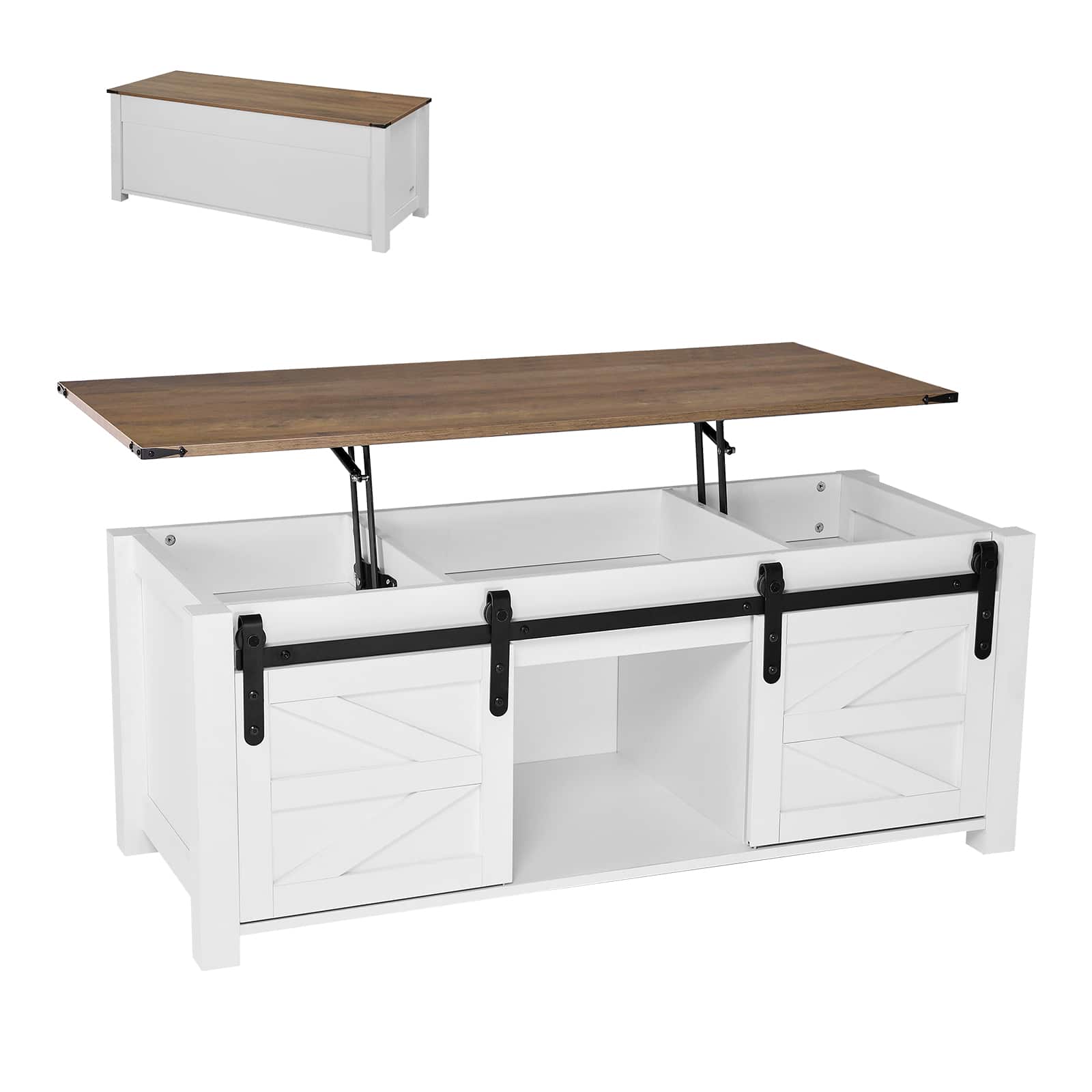 VEVOR - 47.2 in Farmhouse Lift Top Coffee Table, Rustic Center Table with Barn Door and Hidden Storage Compartment - Particleboard MDF