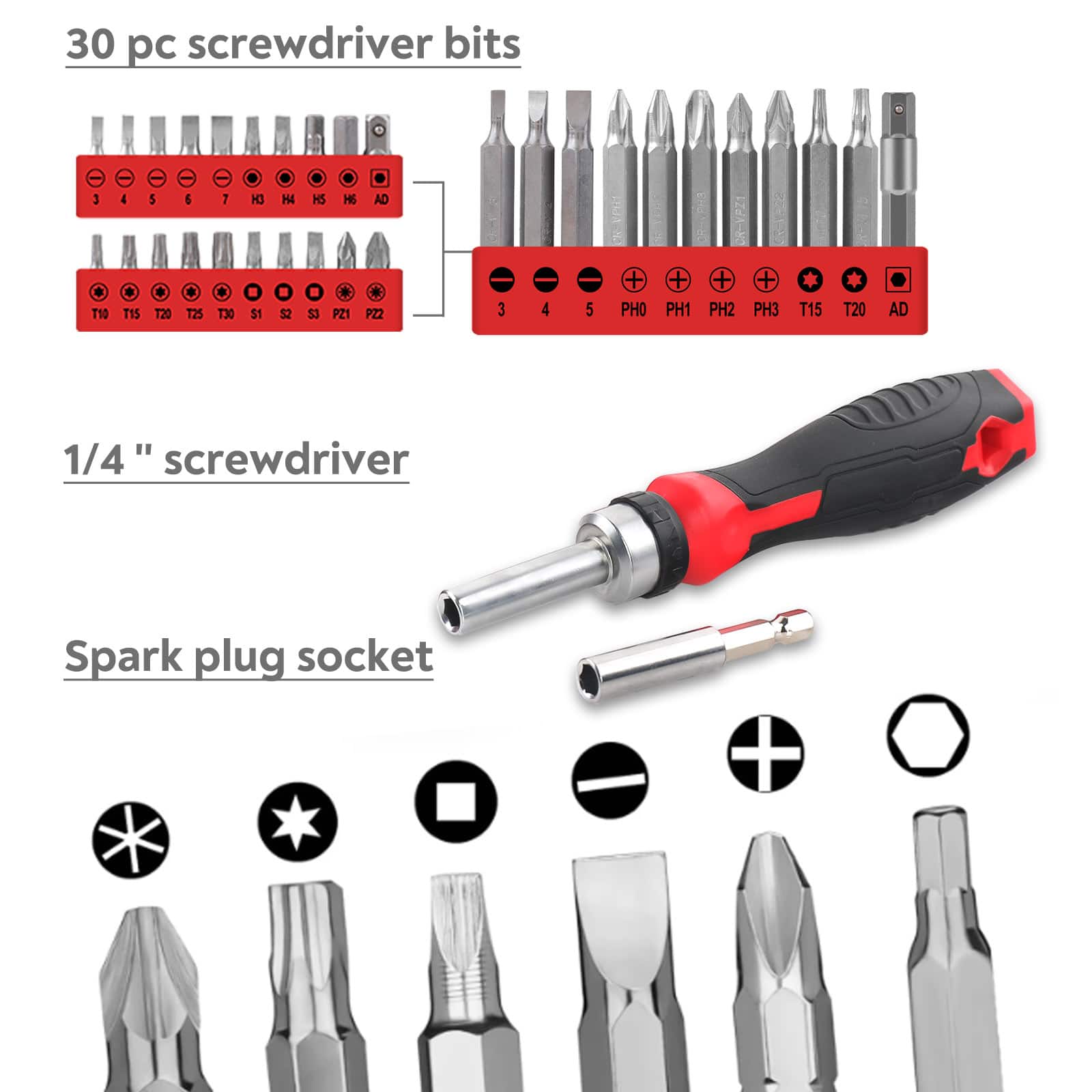 Sugift 328 Piece Household Hand Tool Set with Storage Case Red