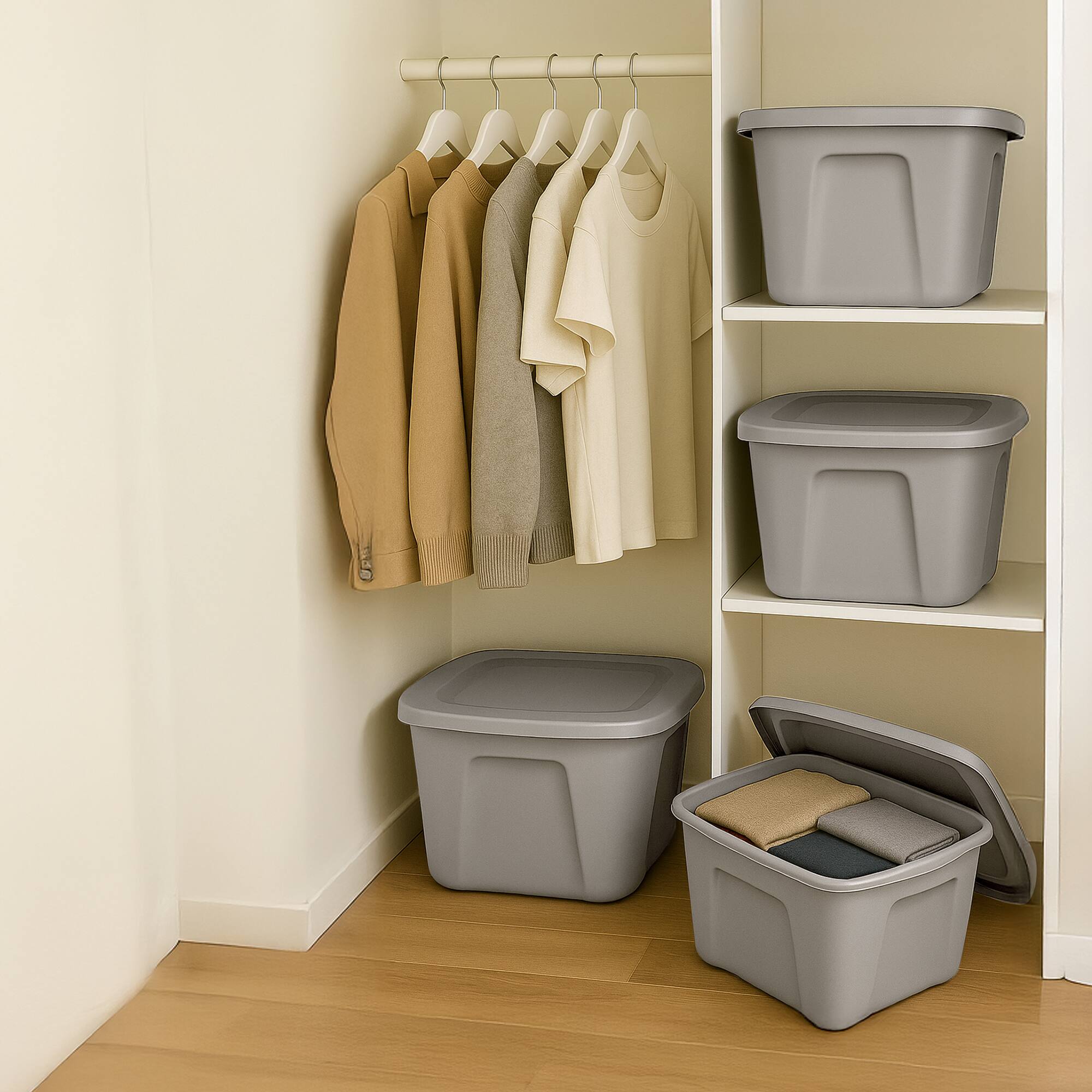 Alt View 7. Homz - Homz 10 Gallon Heavy Duty Plastic Storage Container, Titanium Silver (8 Pack) - Titanium Silver.