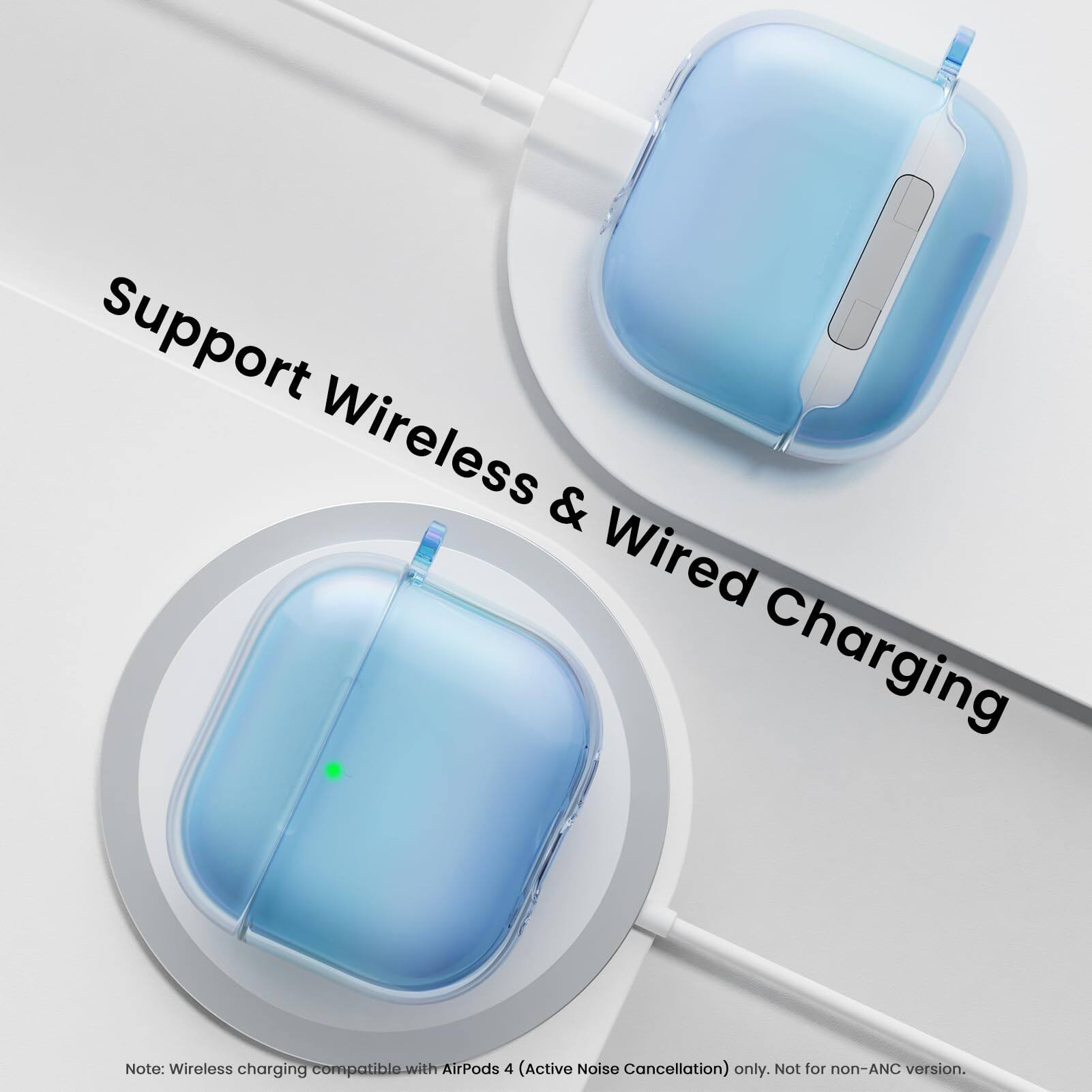 Support Wireless & Wired Charging

Note: Wireless charging compatible with AirPods 4 (Active Noise Cancellation) only. Not for non-ANC version.