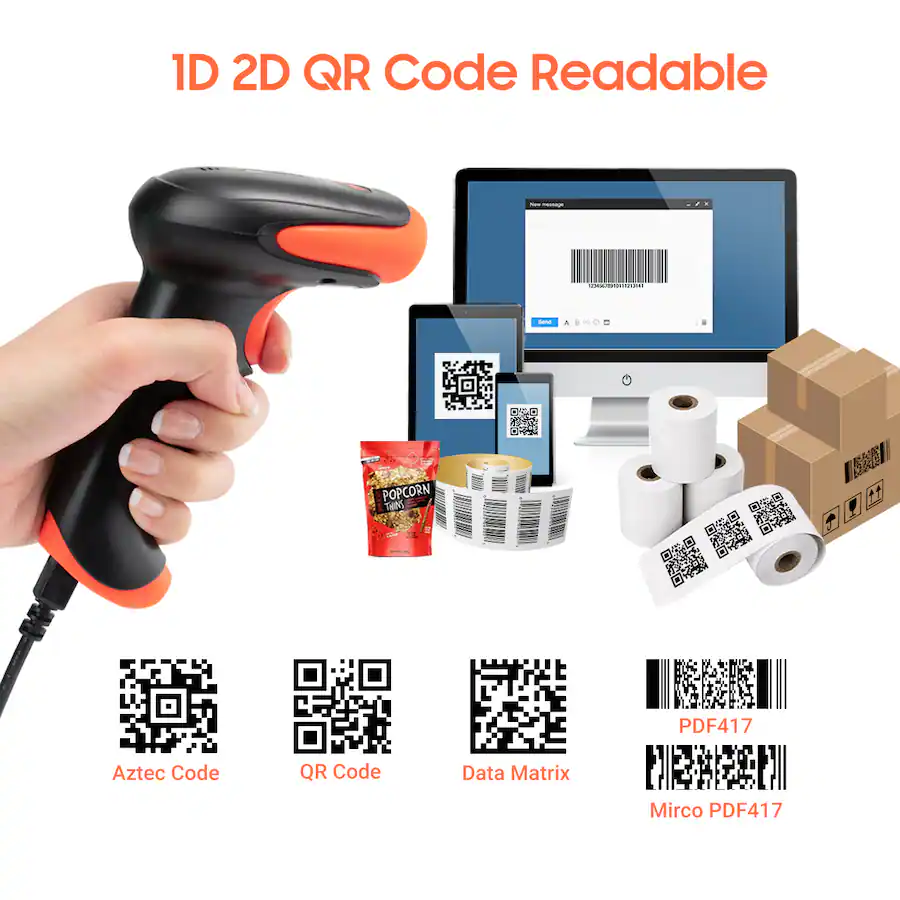 Tera 1D 2D QR Wireless Barcode Scanner with Battery Level Indicator and ...