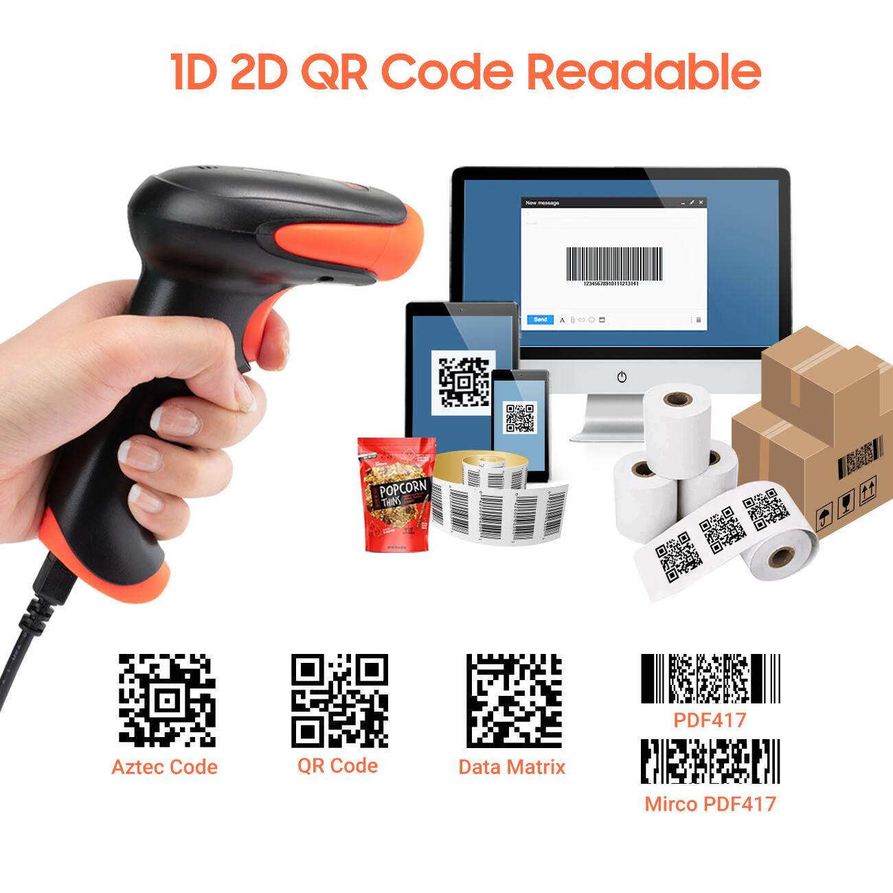 1D 2D QR Code Readable

- Aztec Code
- QR Code
- Data Matrix
- PDF417
- Mirco PDF417