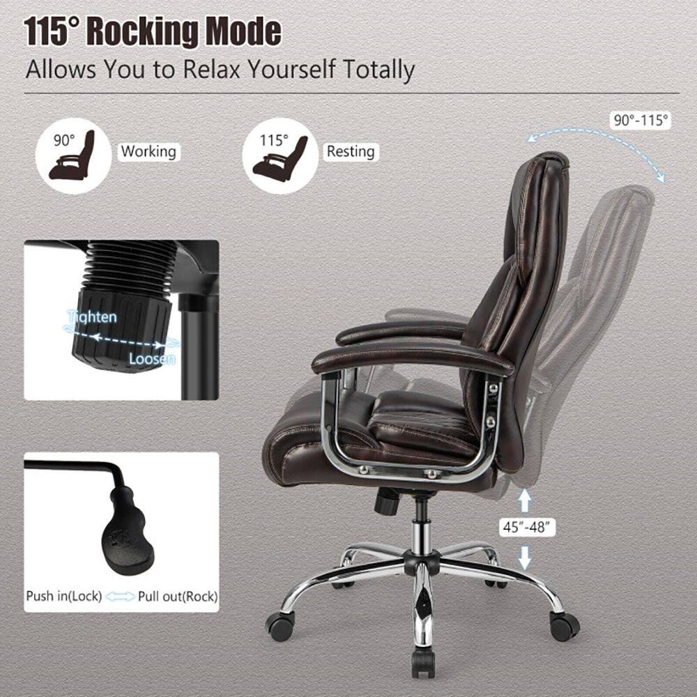 115° Rocking Mode  
Allows You to Relax Yourself Totally  

90° Working  
115° Resting  

90°-115°  

45"-48"  

Push in (Lock)  
Pull out (Rock)