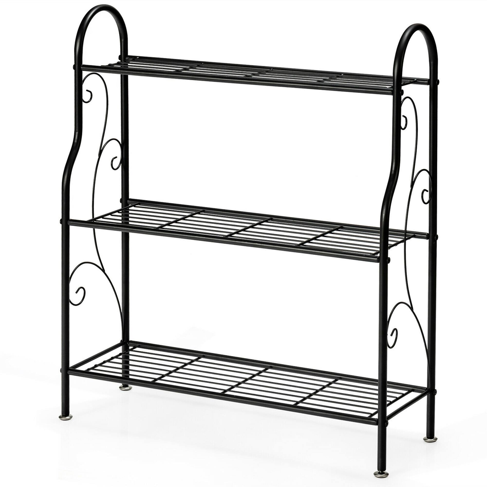 Alt View 9. Gymax - Gymax 3-Tier Metal Plant Stand Elegant Scrollwork Pattern Flower Display Shelf - Black.