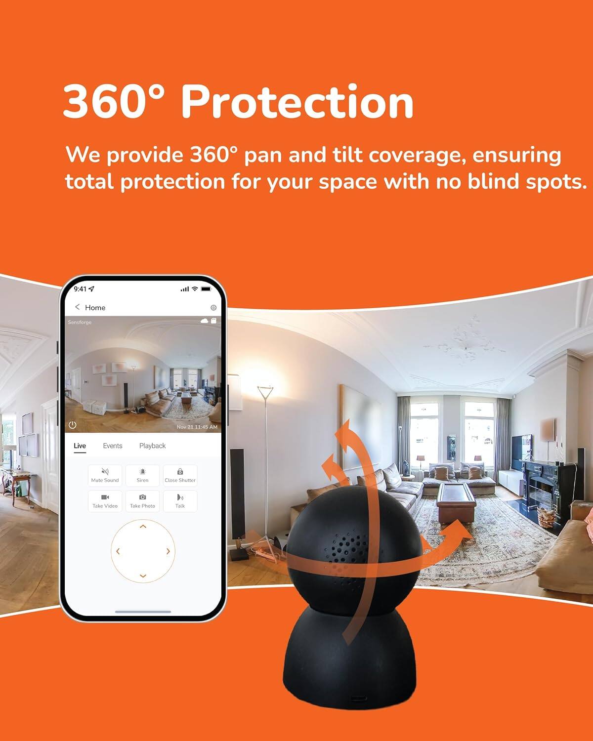 Sensforge 2.5K Pan Tilt Security Camera, AI Detection, 360