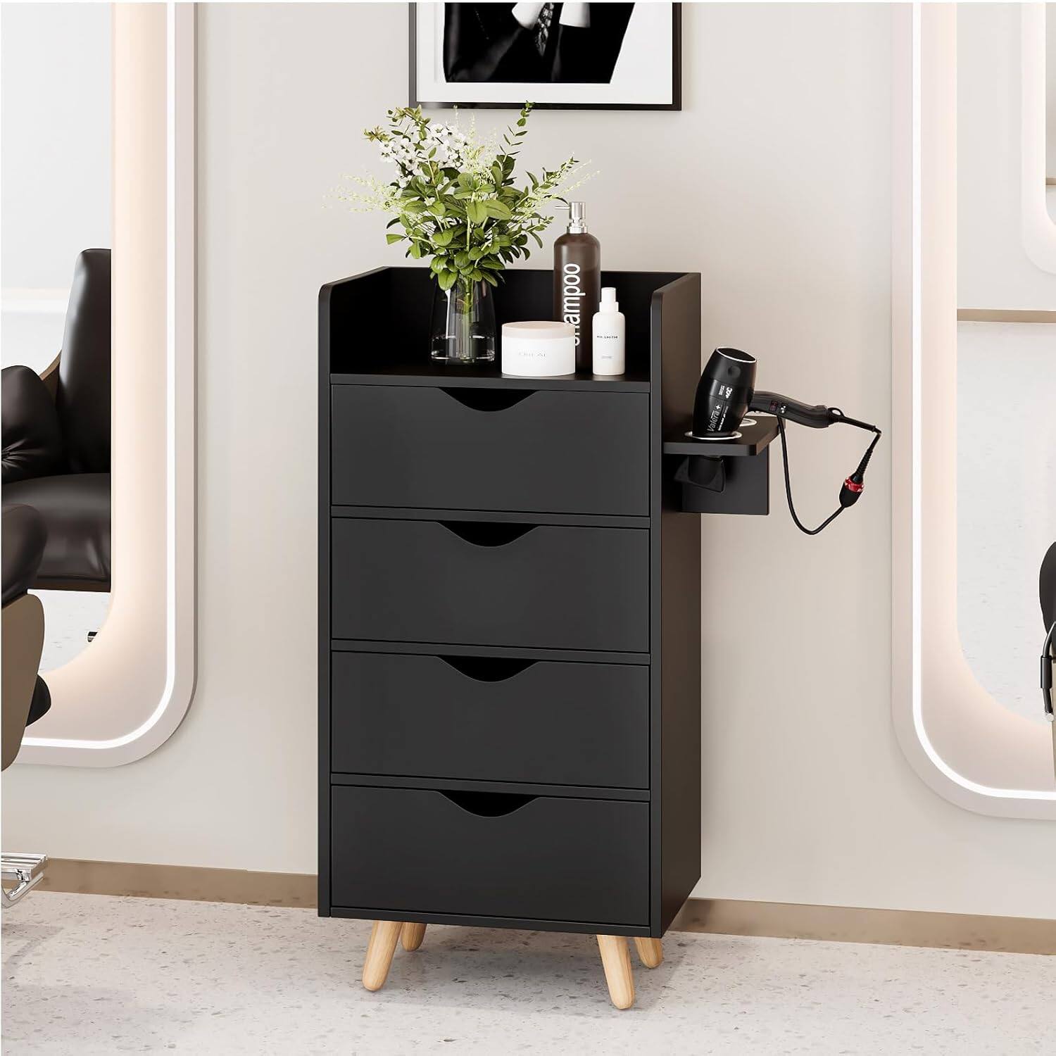 Alt View 5. Winado - Salon Storage Cabinet Salon Styling Station Organizer Equipment with 4 Drawers & 2 Hair Dryer Holders for Beauty Barber - Black.