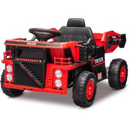 GARVEE - 12V Electric Dump Truck Ride On for Kids, Remote Controlled Construction Car with Shovel, Dump Bed, Music - Red