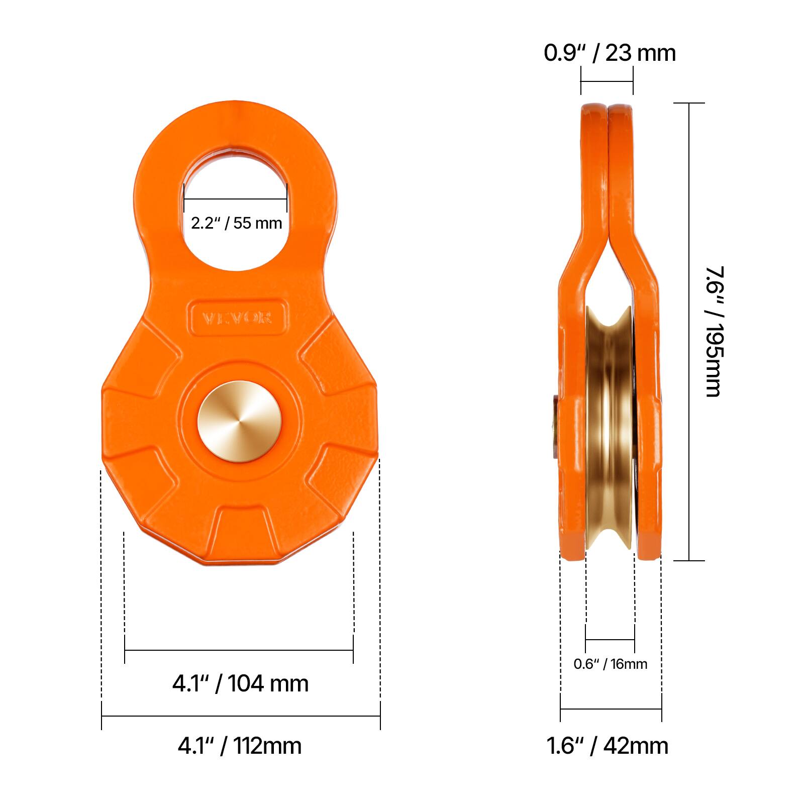 0.9" / 23 mm  
2.2" / 55 mm  
7.6" / 195 mm  
4.1" / 104 mm  
0.6" / 16 mm  
4.1" / 112 mm  
1.6" / 42 mm