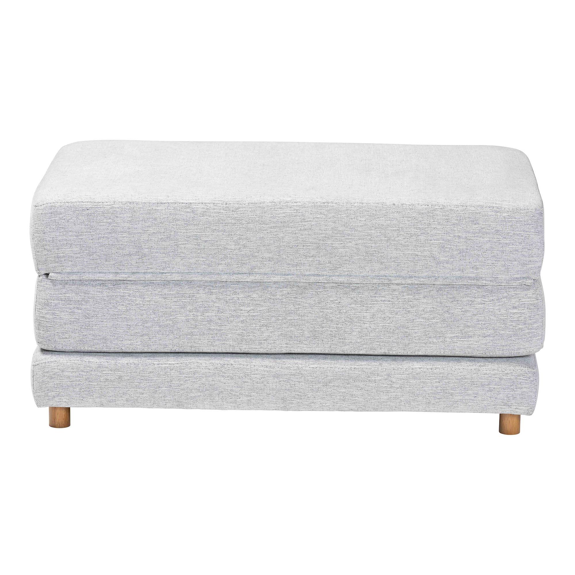 Back. Baxton Studio - Sabriel Modern Fabric Convertible Sleeper Ottoman - Light Grey/Oak Brown.