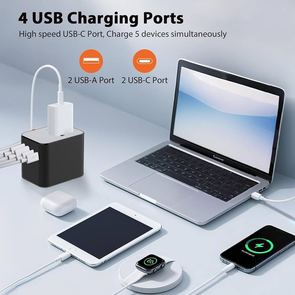 4 USB Charging Ports  
High speed USB-C Port, Charge 5 devices simultaneously  
2 USB-A Port  
2 USB-C Port