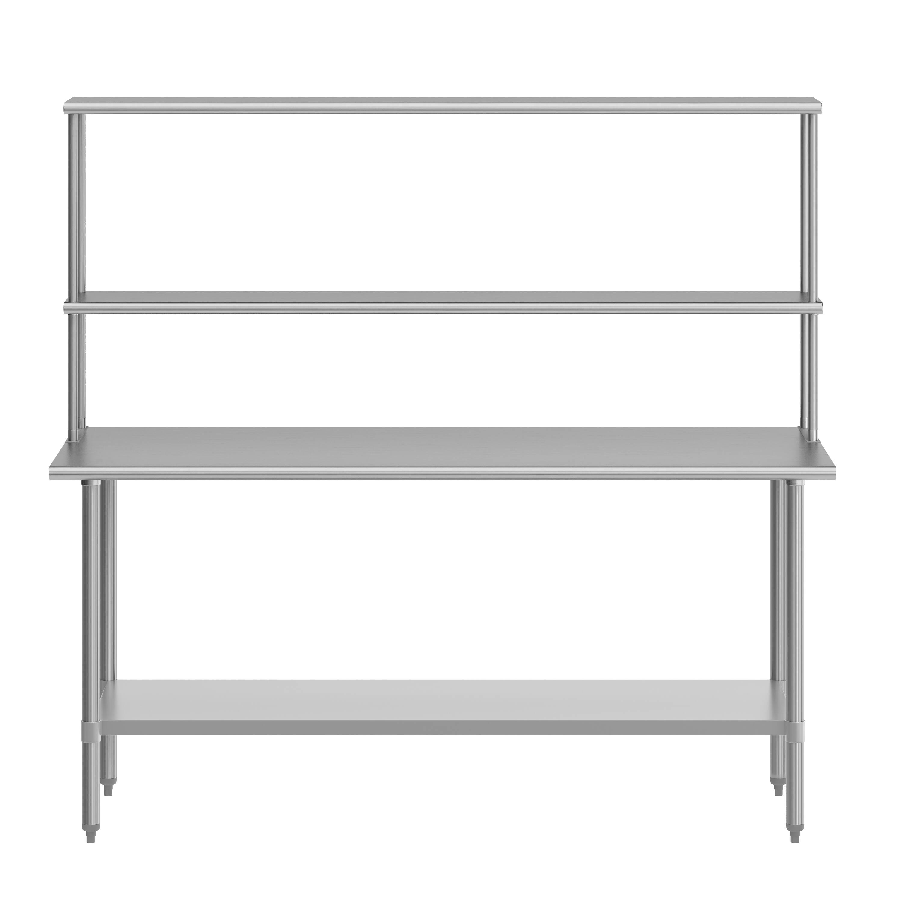 Angle. Flash Furniture - Reader Portable Prep and Work Table with NSF Certified 18 Gauge Stainless Steel Top Shelf and Double Overshelves and Gal - Gray.