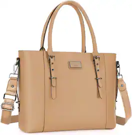 mosiso - Waterproof PU Leather Laptop Bag for Women 15.6 Inch, Vintage Briefcase Shoulder Tote Computer Bag for Work & Office - Apricot