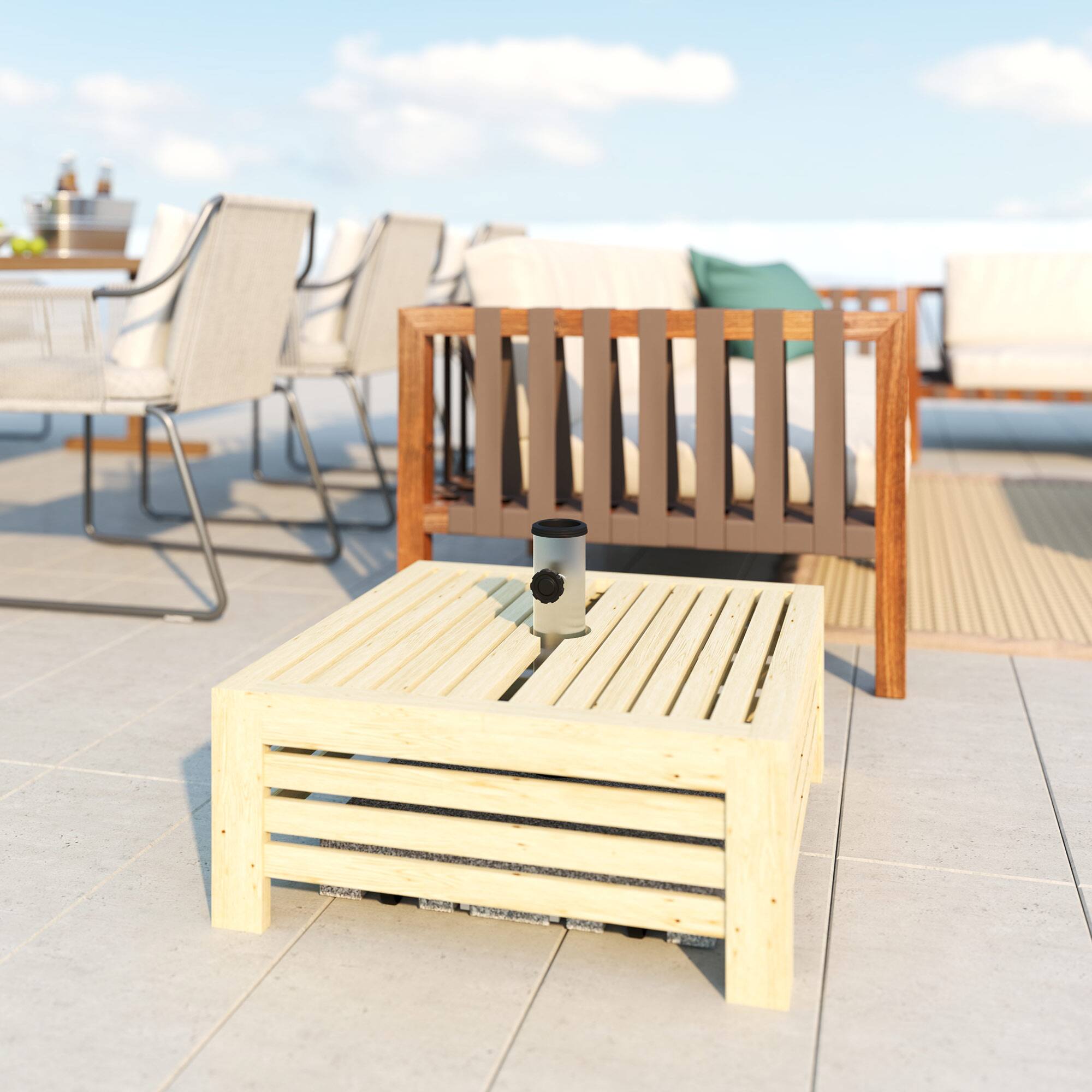 Alt View 8. Outsunny - 2-in-1 Outdoor Storage Box for Umbrella Base, Umbrella Stand Table, Wooden Patio Coffee End Table with Umbrella Hole - Natural Wood.