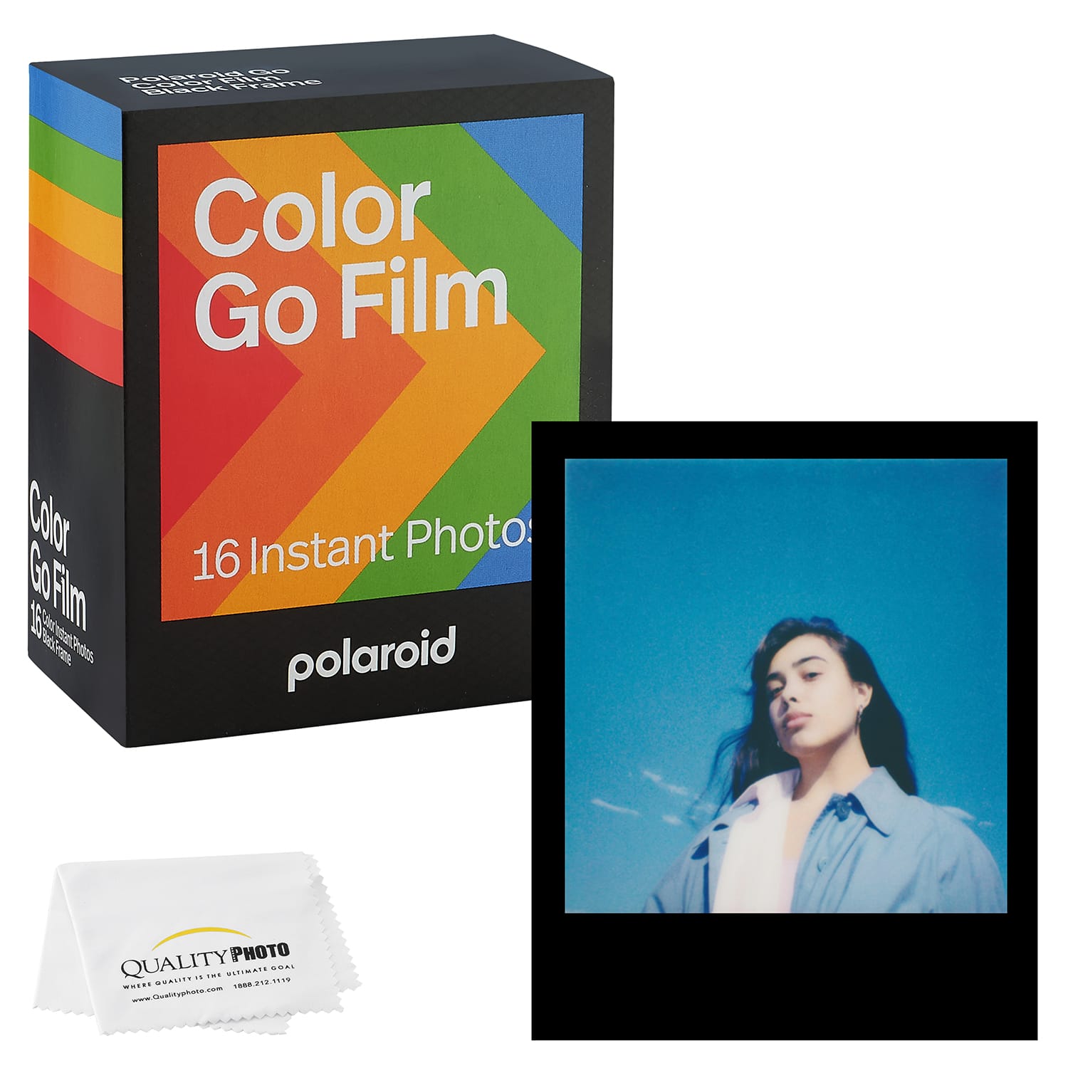 Go Color Film, Black Frame -16 Films + Quality Photo Microfiber Cloth (Compatible with Polaroid Go Cameras)