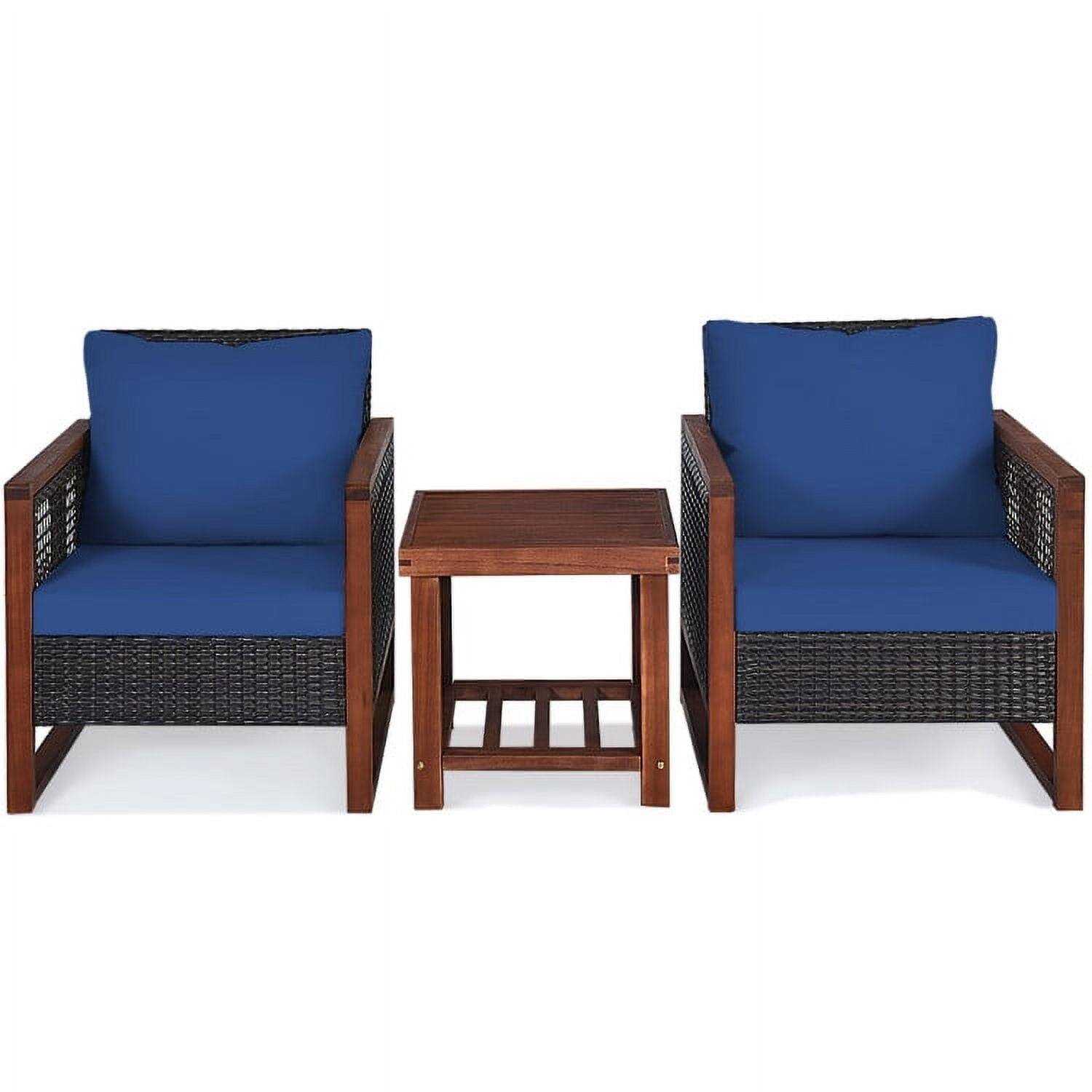 Back. Kadyn - 3 Pcs Patio Wicker Furniture Set Outdoor Furniture Garden Conversation Sets with Washable Cushion and Acacia Wood Cof... - Blue.