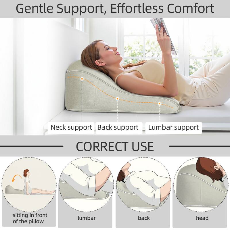 Gentle Support, Effortless Comfort

Neck support, Back support, Lumbar support

CORRECT USE

sitting in front of the pillow

lumbar

back

head