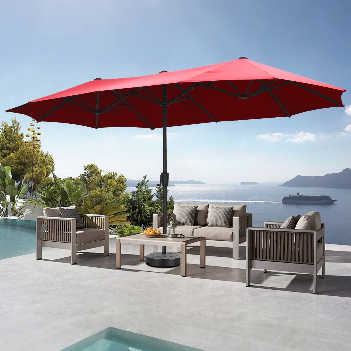 Left. Ainfox - Ainfox 13ft Large Patio Umbrella Outdoor Market Umbrella UV ProtectionSturdy Framew/Easy Crank for Yard,Poolside,Deck - Red.