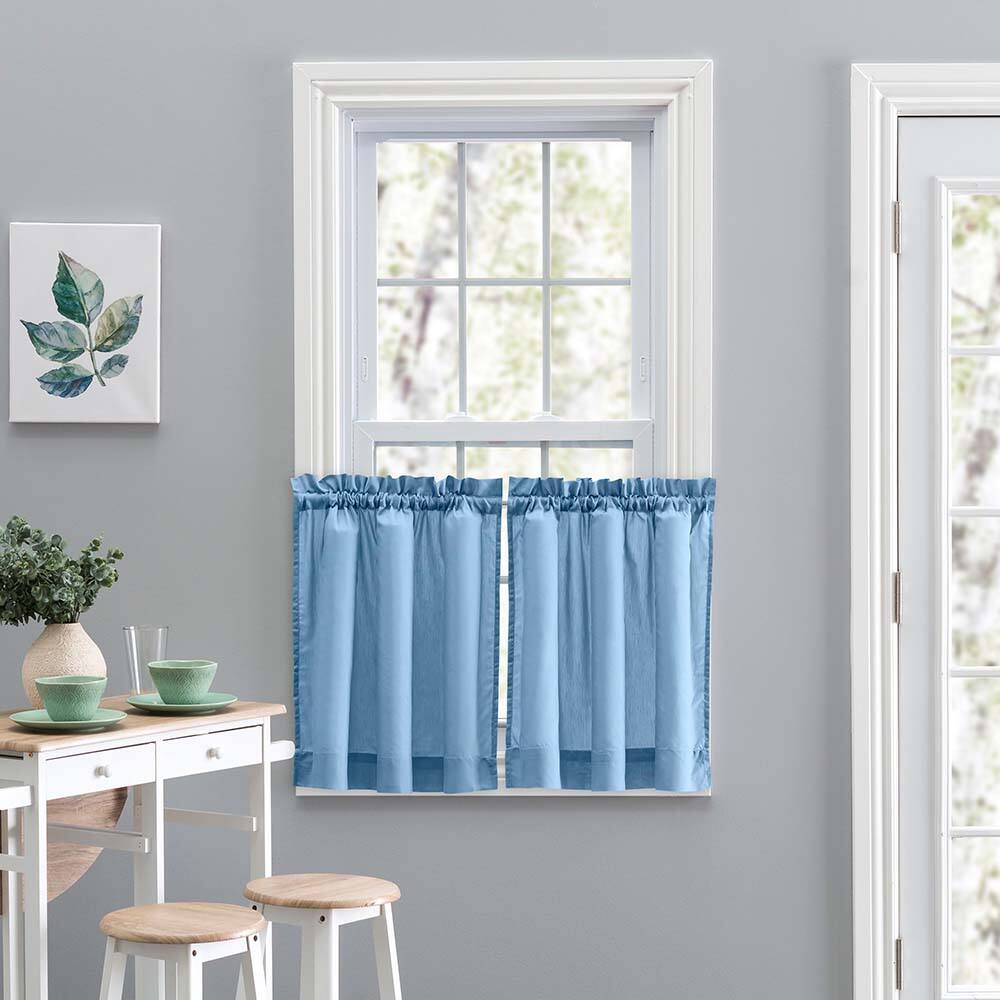 Angle. Ellis Curtain - Ellis Stacey 1.5" Rod Pocket High Quality Fabric Solid Color Window Tailored Tier Pair 56"x45" Slate - Slate.