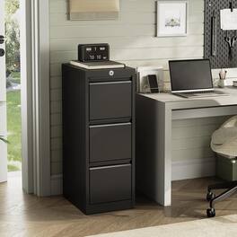 Acekool - High Lockable 3-Drawers Storage File Cabinet - Black