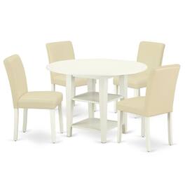 East West Furniture - Dining Room Set Linen White - Brown