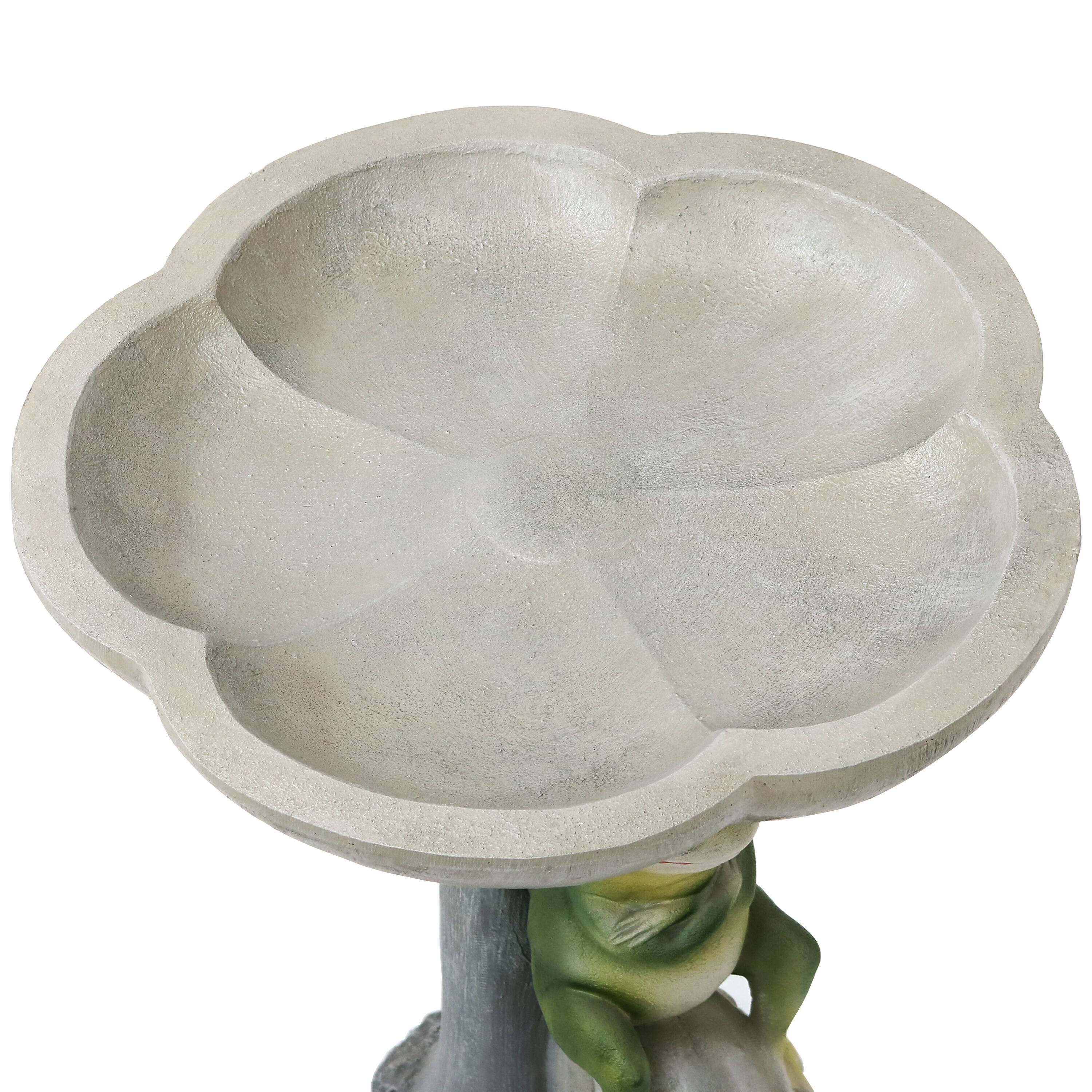 Alt View 9. Sunnydaze - Polyresin Brooding Frog on Stone Outdoor Garden Bird Bath - 22 in - Light Grey.