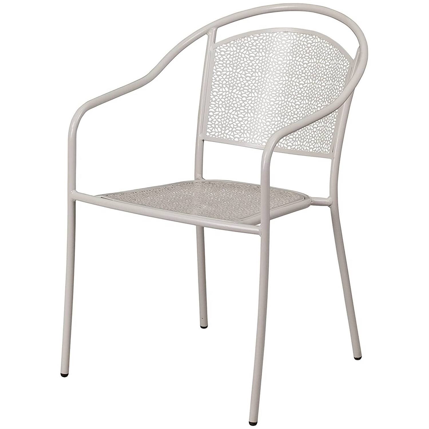 Left. Hivvago - 3-Piece Grey Steel Metal Outdoor Patio Furniture Set with 2 Chairs and 1 Table - Grey.