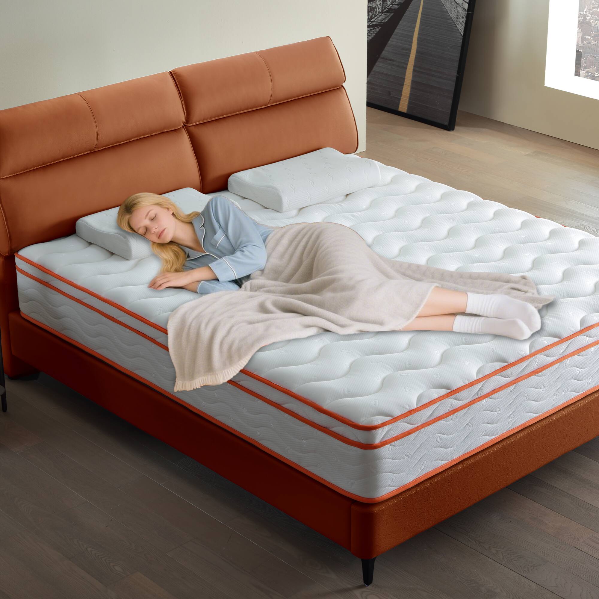 Alt View 4. GOODSILO - 12 Inch Medium Firm Hybrid Mattress with Cooling Gel Memory Foam and Pocket Springs - Milk White.