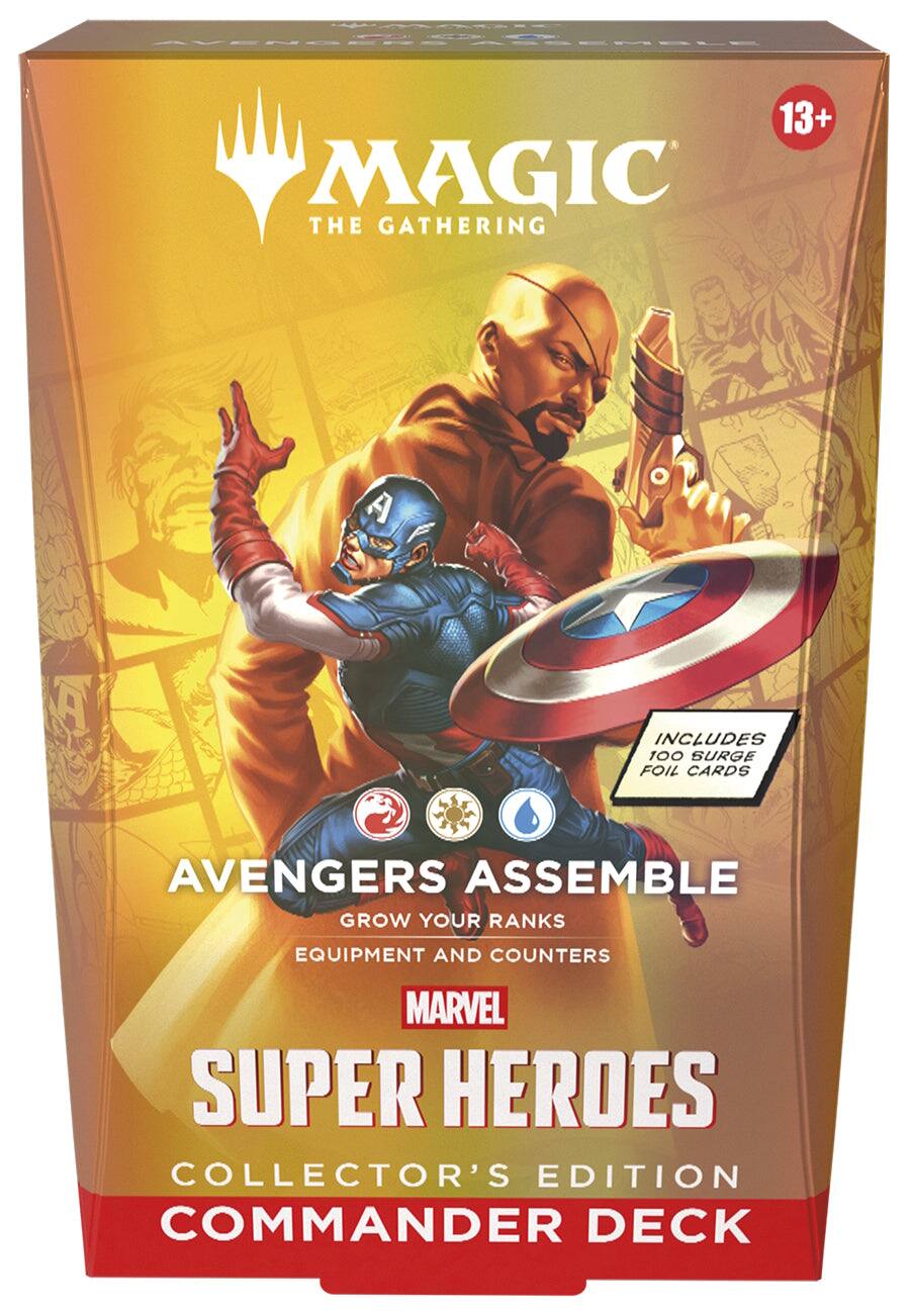 AVENGERS ASSEMBLE 13+ MAGIC THE GATHERING A A INCLUDES 100 SURGE FOIL CARDS AVENGERS ASSEMBLE GROW YOUR RANKS EQUIPMENT AND COUNTERS MARVEL SUPER HEROES COLLECTOR'S EDITION COMMANDER DECK