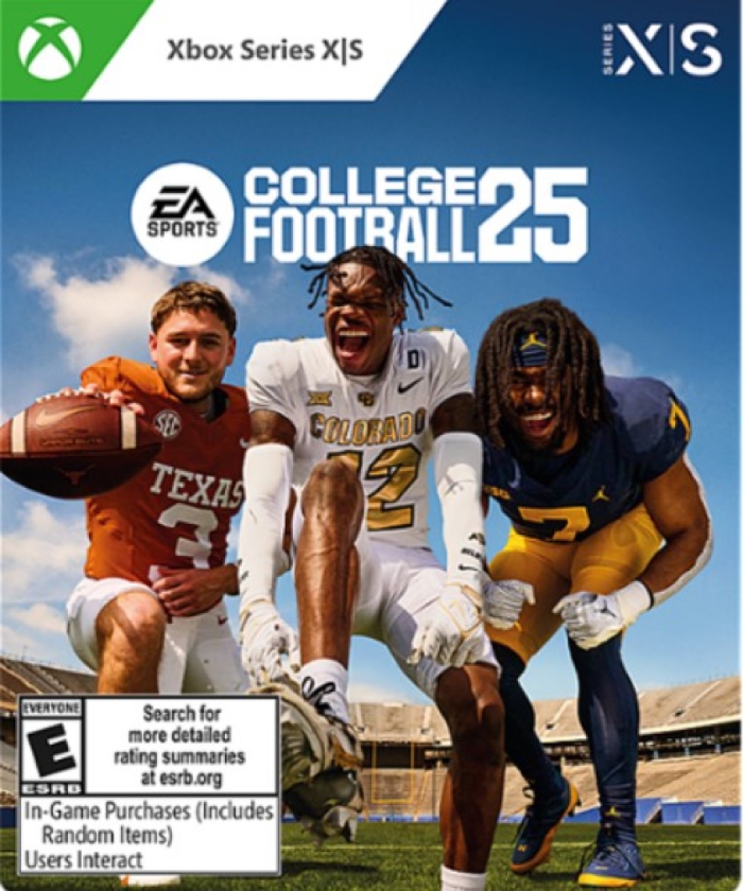 Xbox Series X EA College Sports Football 25 D1 SEC Colorado Texas 2 3 Everyone Search for more detailed E rating at esrb.org summaries ESRB In-Game Purchases (Includes Random Items) Users Interact
