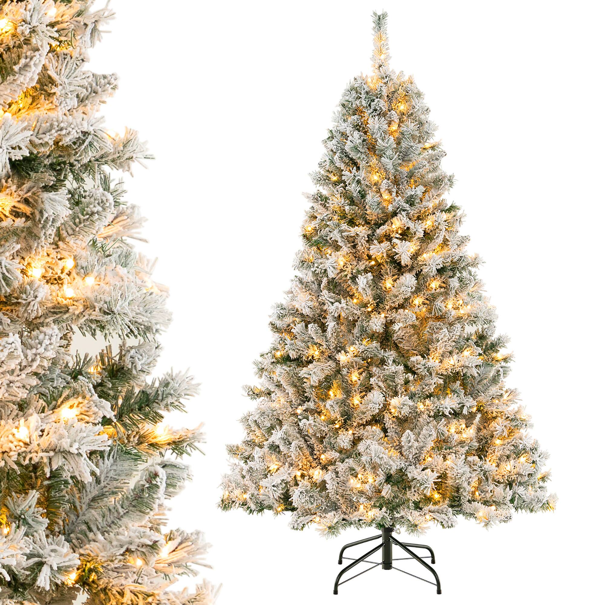 Alt View 9. Gymax - Gymax 6 FT Pre-Lit Snow-Flocked Xmas Tree 3-Minute-Setup Artificial Hinged Christmas Tree - Green, White.